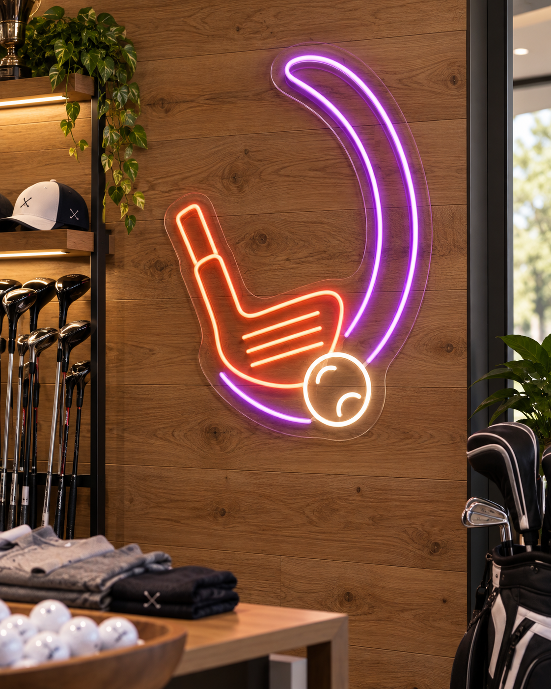 Golf Club and Swing Arc LED Neon Sign for Golf Rooms - interior setting