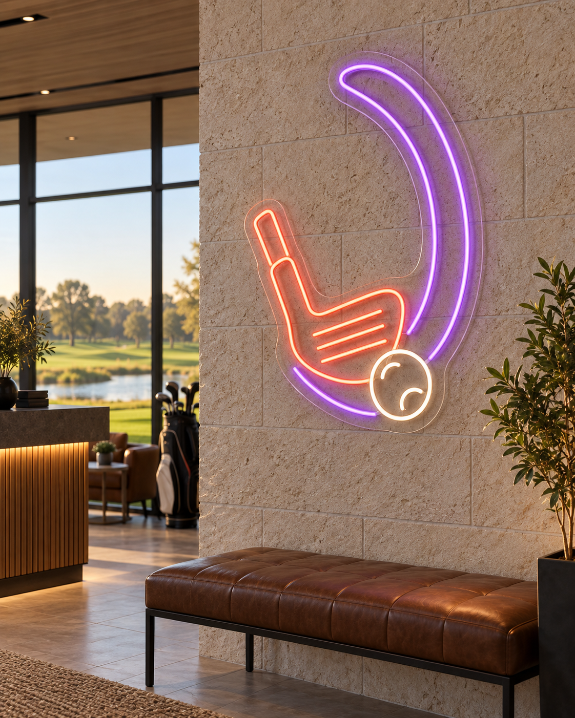 Golf Club and Swing Arc LED Neon Sign for Golf Rooms - interior setting