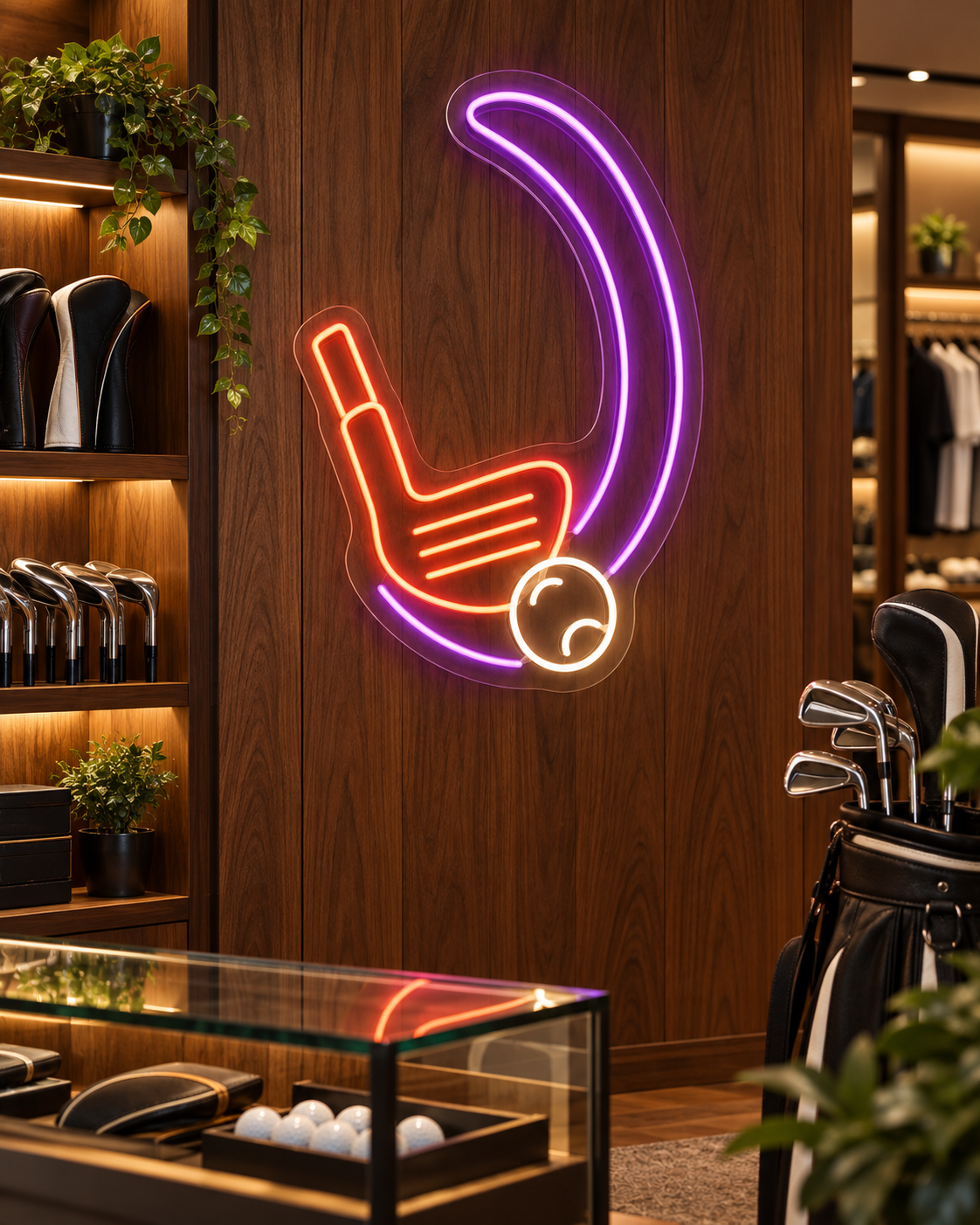 Golf Club and Swing Arc LED Neon Sign for Golf Rooms - interior setting