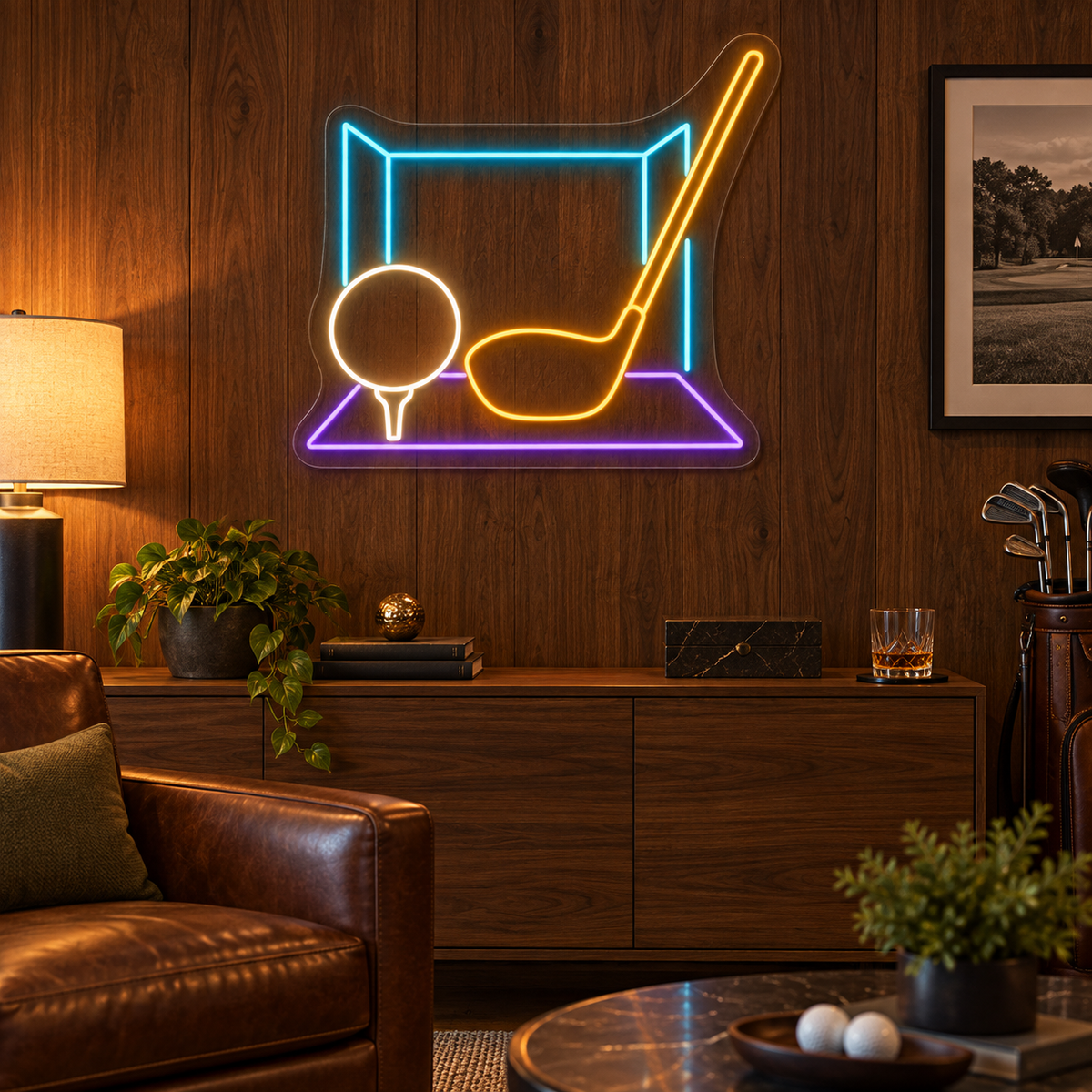 Golf Practice Bay LED Neon Sign for Indoor Golf Lounges - interior setting
