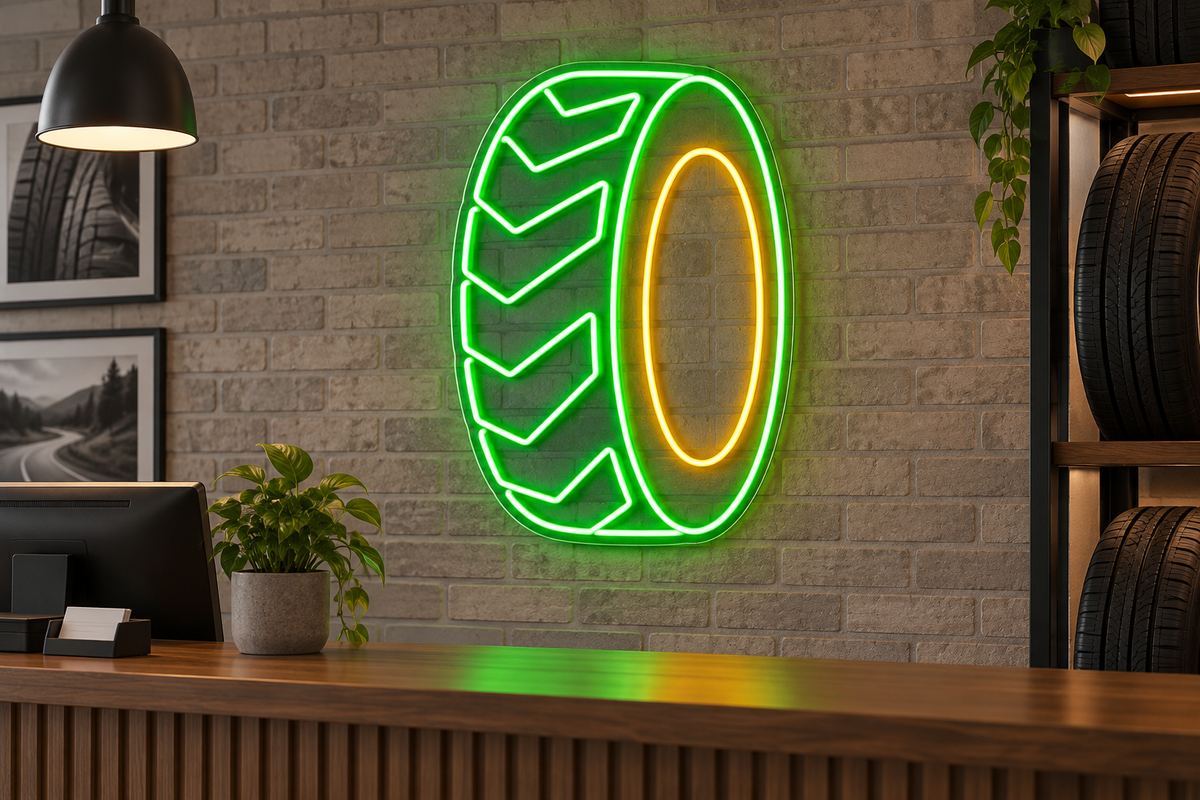 Tire Tread LED Neon Sign for Tire Shops - interior setting