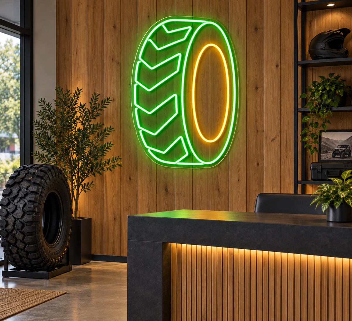 Tire Tread LED Neon Sign for Tire Shops - interior setting