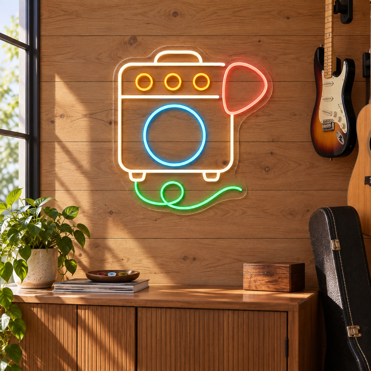 Amplifier & Guitar Pick LED Neon Sign for Guitar Schools - interior setting
