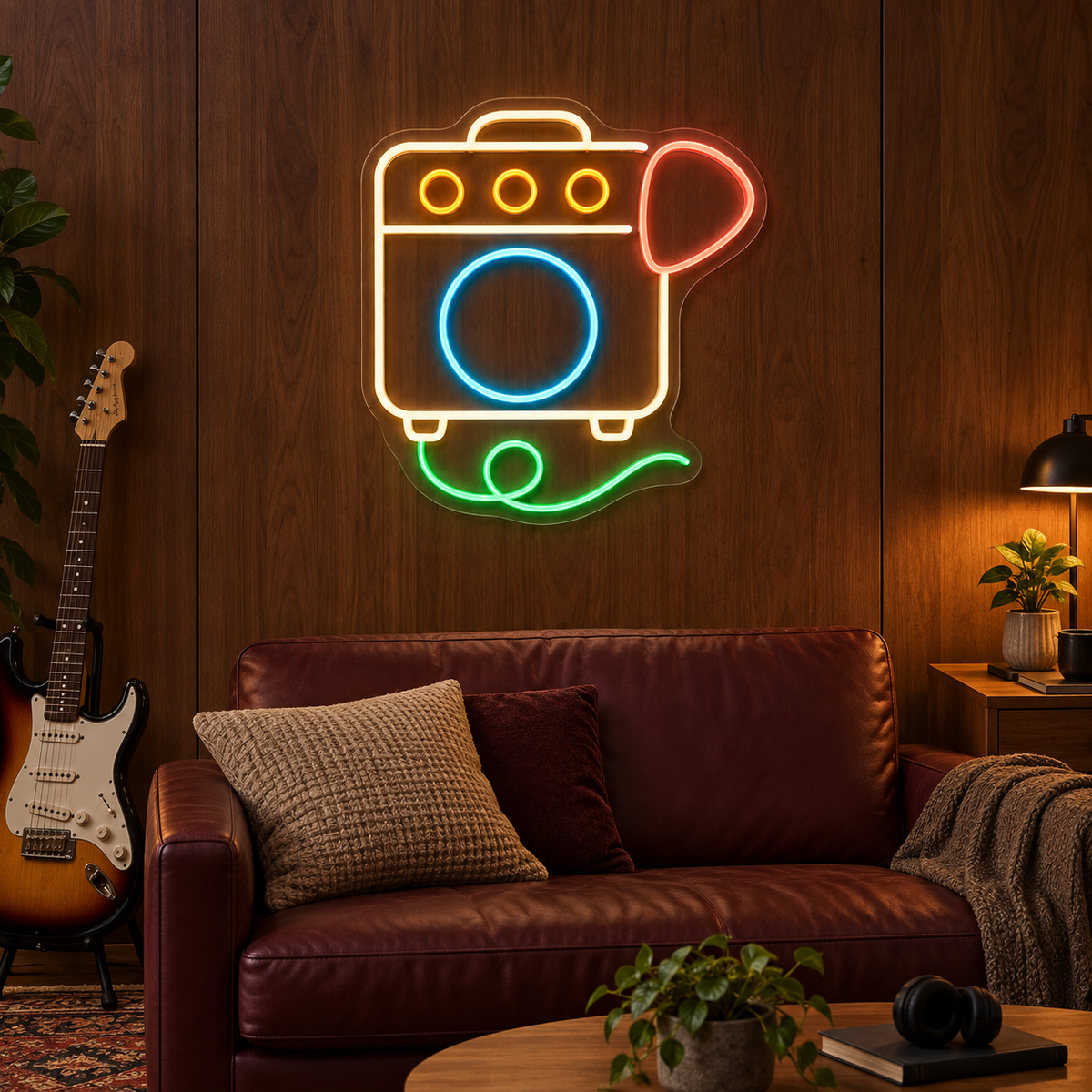 Amplifier & Guitar Pick LED Neon Sign for Guitar Schools - interior setting