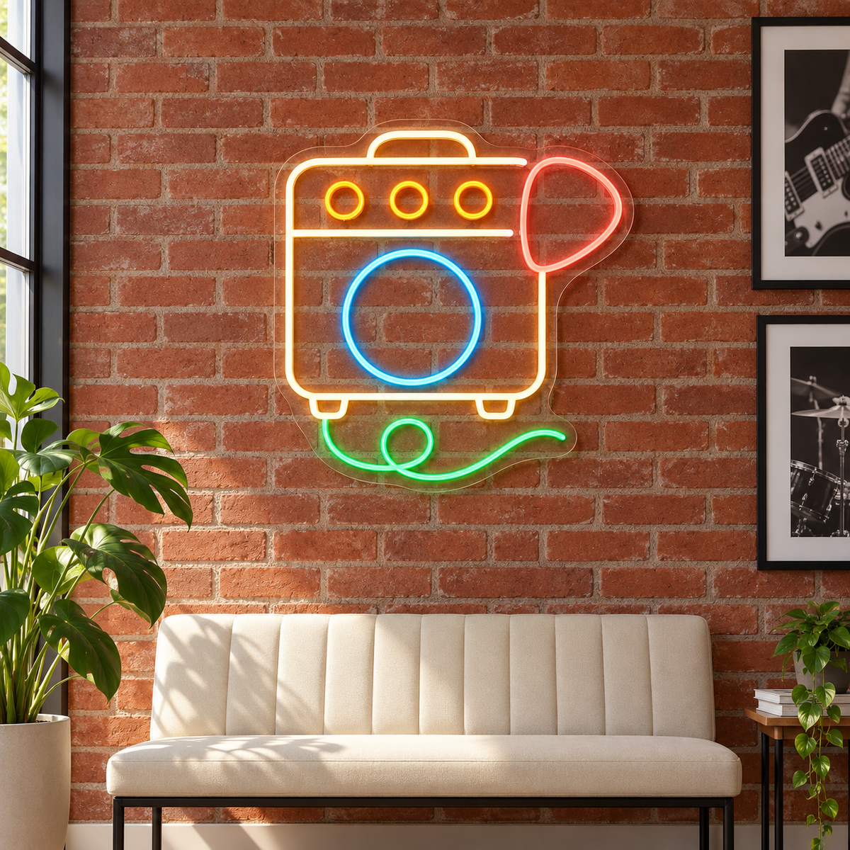 Amplifier & Guitar Pick LED Neon Sign for Guitar Schools - interior setting