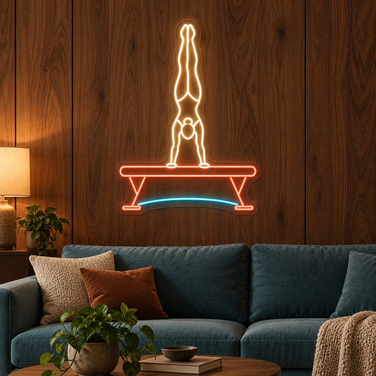 Gymnast Handstand on Balance Beam LED Neon Sign for Gymnastics Schools - interior setting