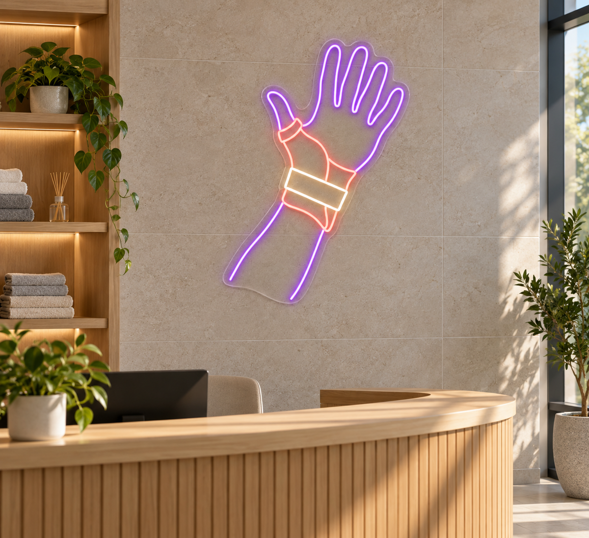Hand & Wrist Brace LED Neon Sign for Occupational Therapy Clinics - interior setting