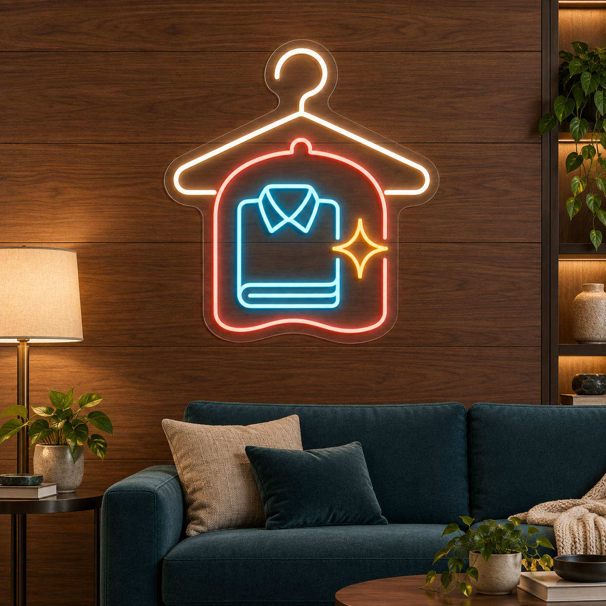 Hanger & Garment Bag LED Neon Sign for Dry Cleaners - interior setting