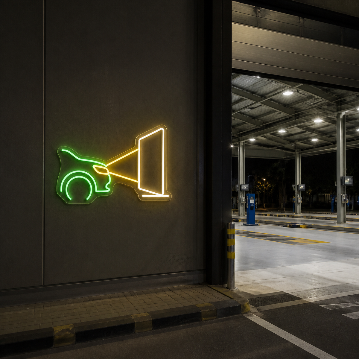 Headlight Test LED Neon Sign for Inspection Stations - interior setting