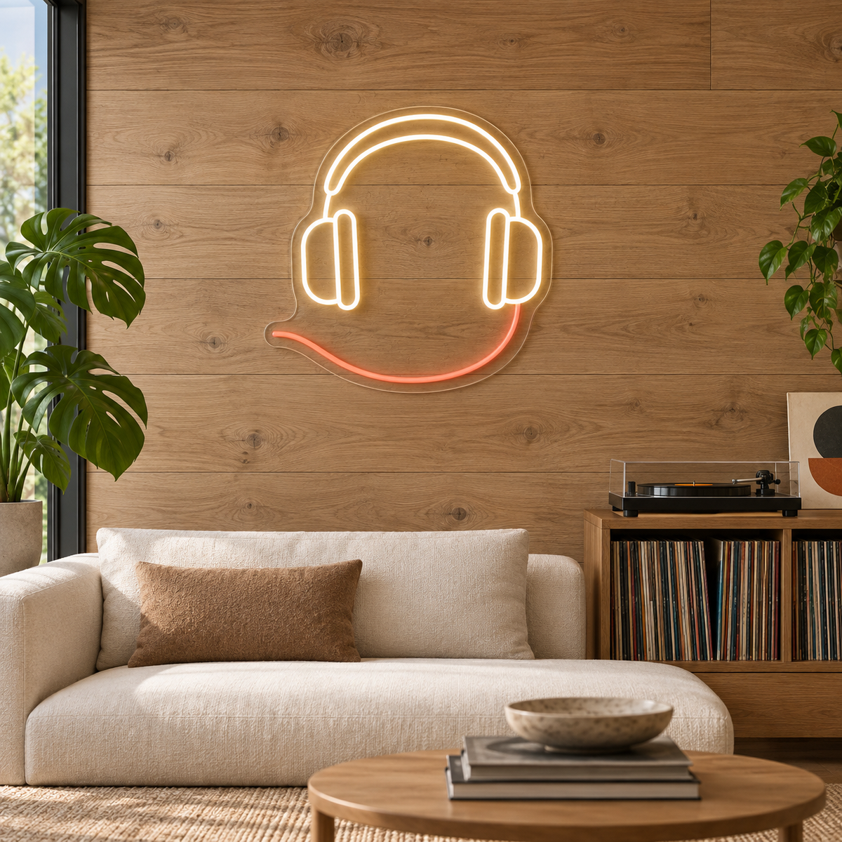 Headphones & Cable LED Neon Sign for Music Production Schools - interior setting