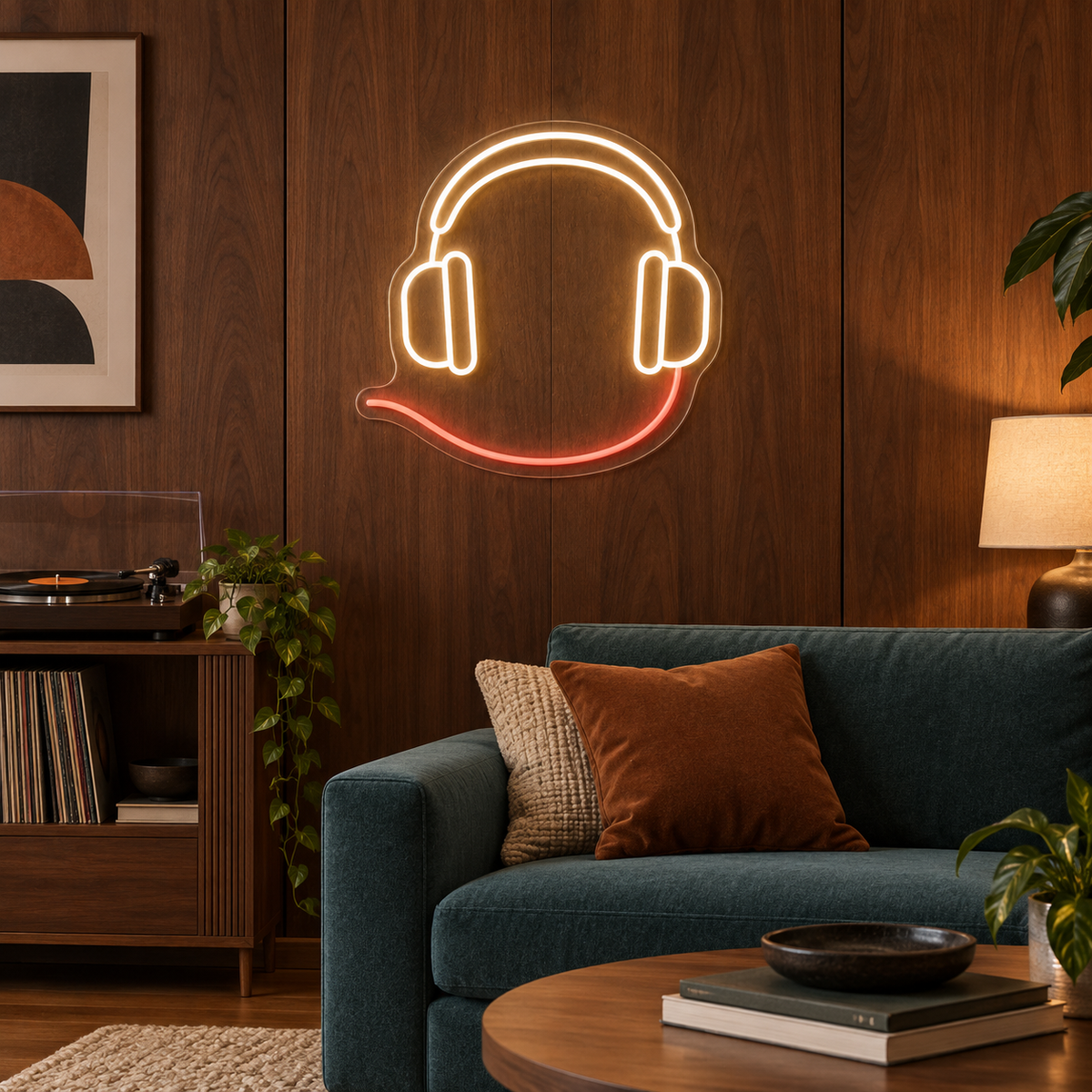 Headphones & Cable LED Neon Sign for Music Production Schools - interior setting