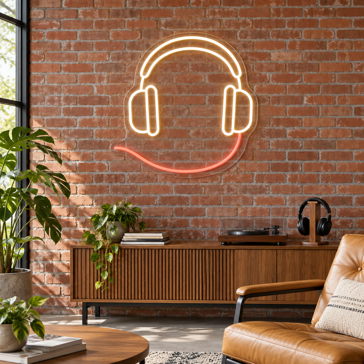 Headphones & Cable LED Neon Sign for Music Production Schools - interior setting