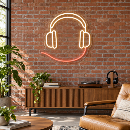 Headphones & Cable LED Neon Sign for Music Production Schools - interior setting