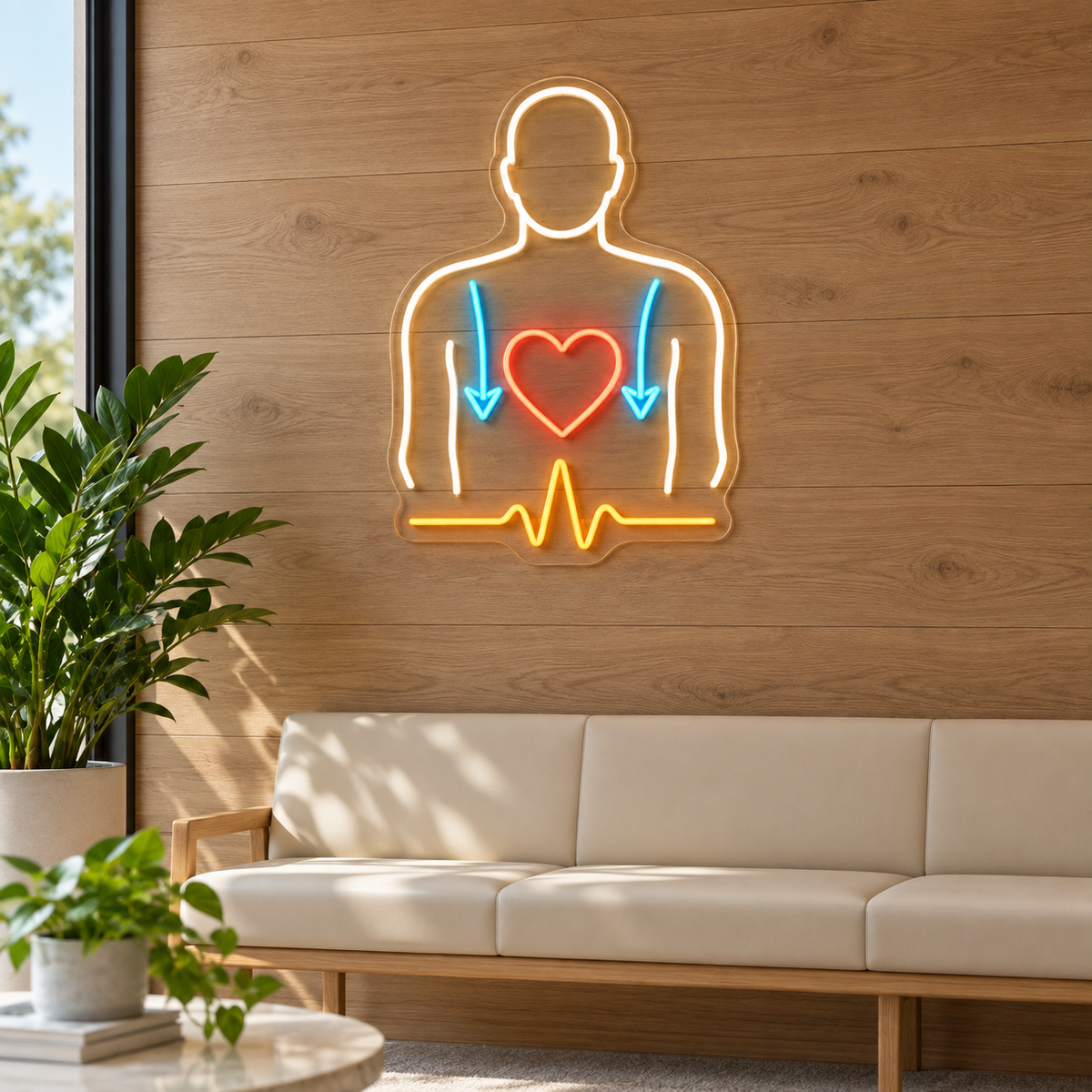 Heart & Pulse LED Neon Sign for CPR Classrooms - interior setting
