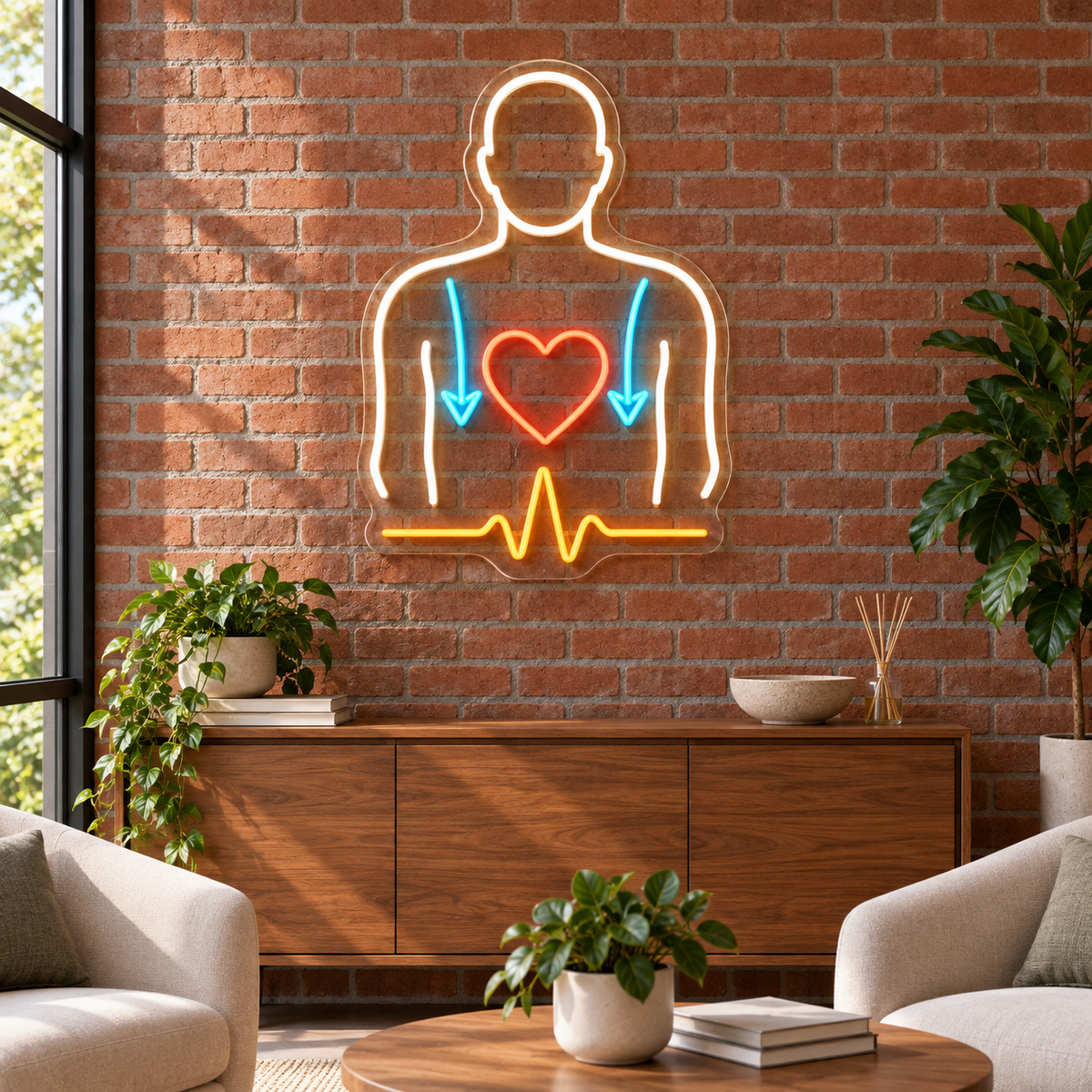 Heart & Pulse LED Neon Sign for CPR Classrooms - interior setting