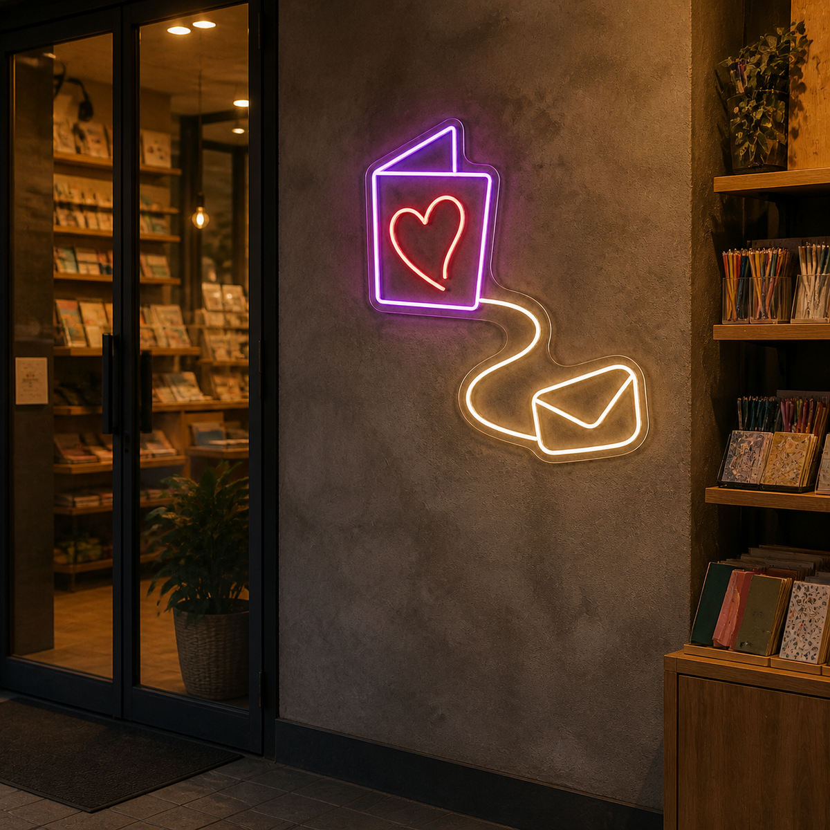 Heart Card and Envelope LED Neon Sign for Letter Lovers - interior setting