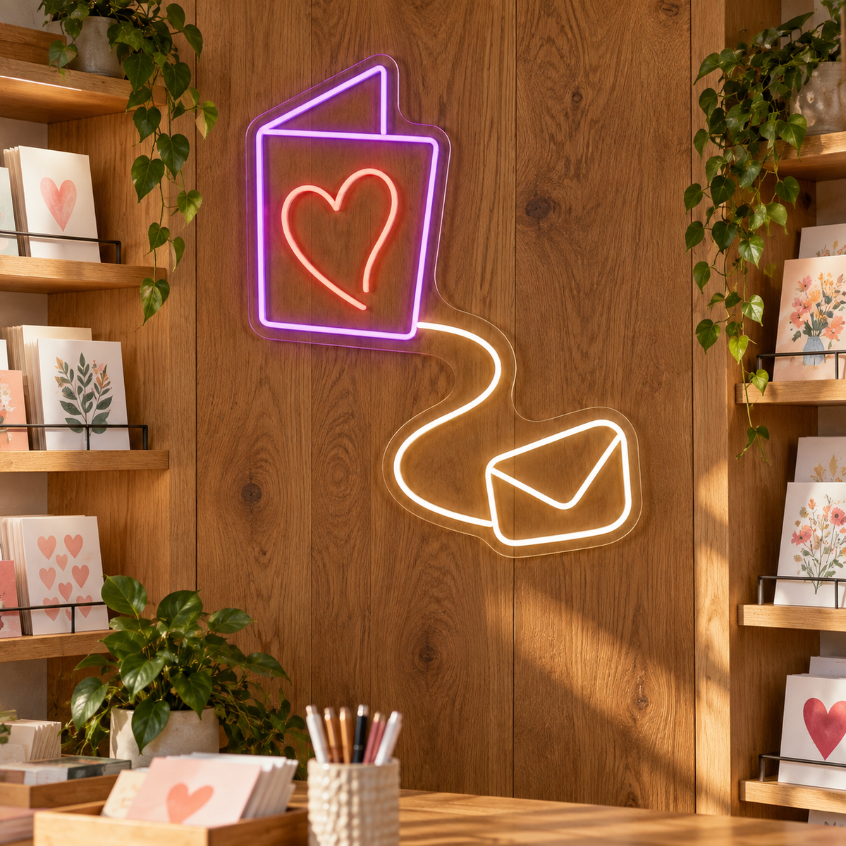 Heart Card and Envelope LED Neon Sign for Letter Lovers - interior setting