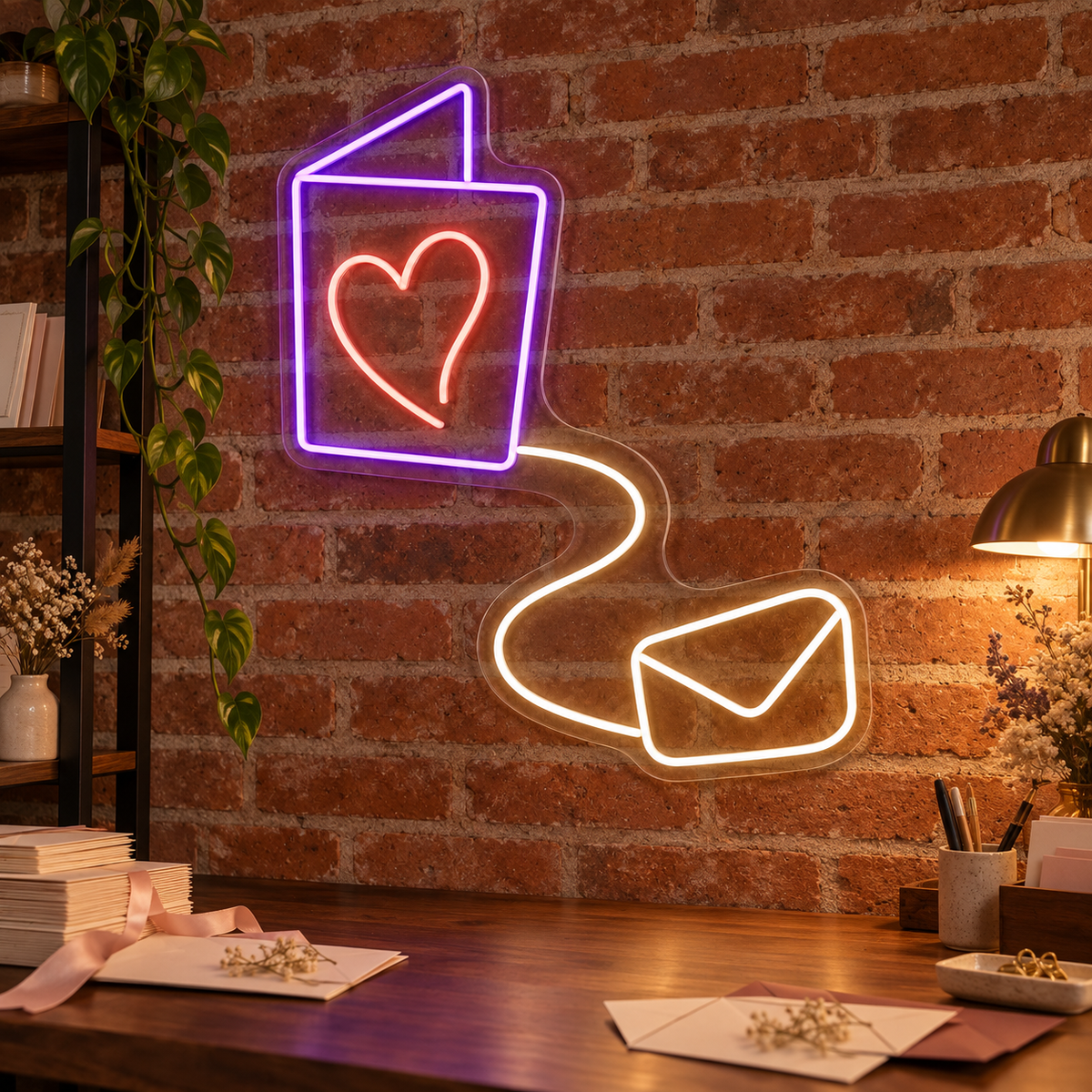 Heart Card and Envelope LED Neon Sign for Letter Lovers - interior setting