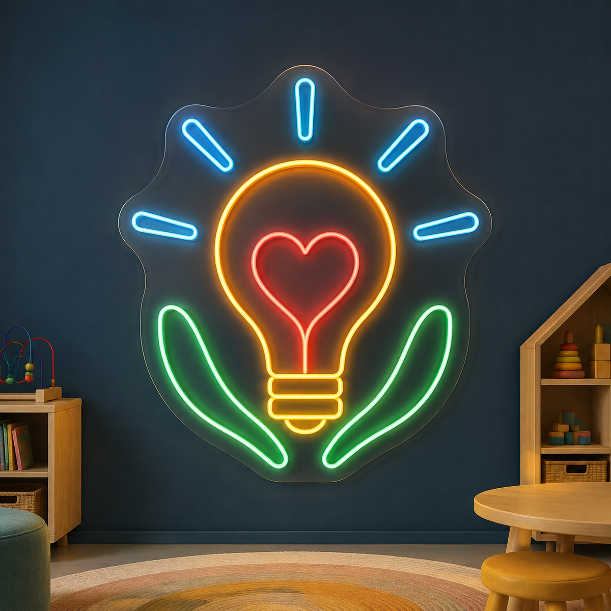 Bright Ideas, Caring Hands LED Neon Sign for Daycare Centers - design reference