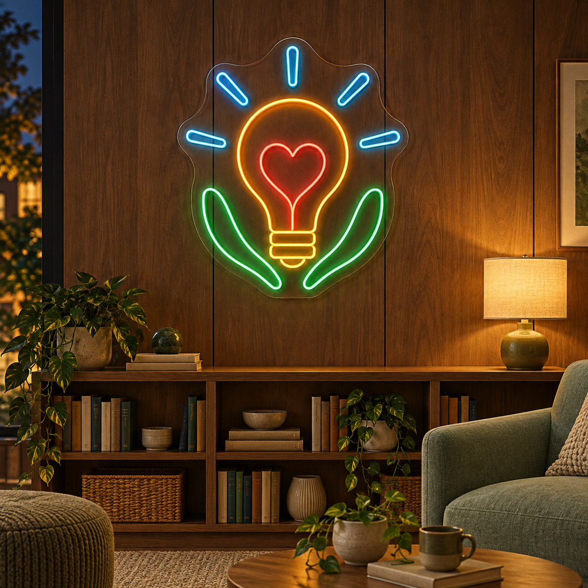 Bright Ideas, Caring Hands LED Neon Sign for Daycare Centers - interior setting