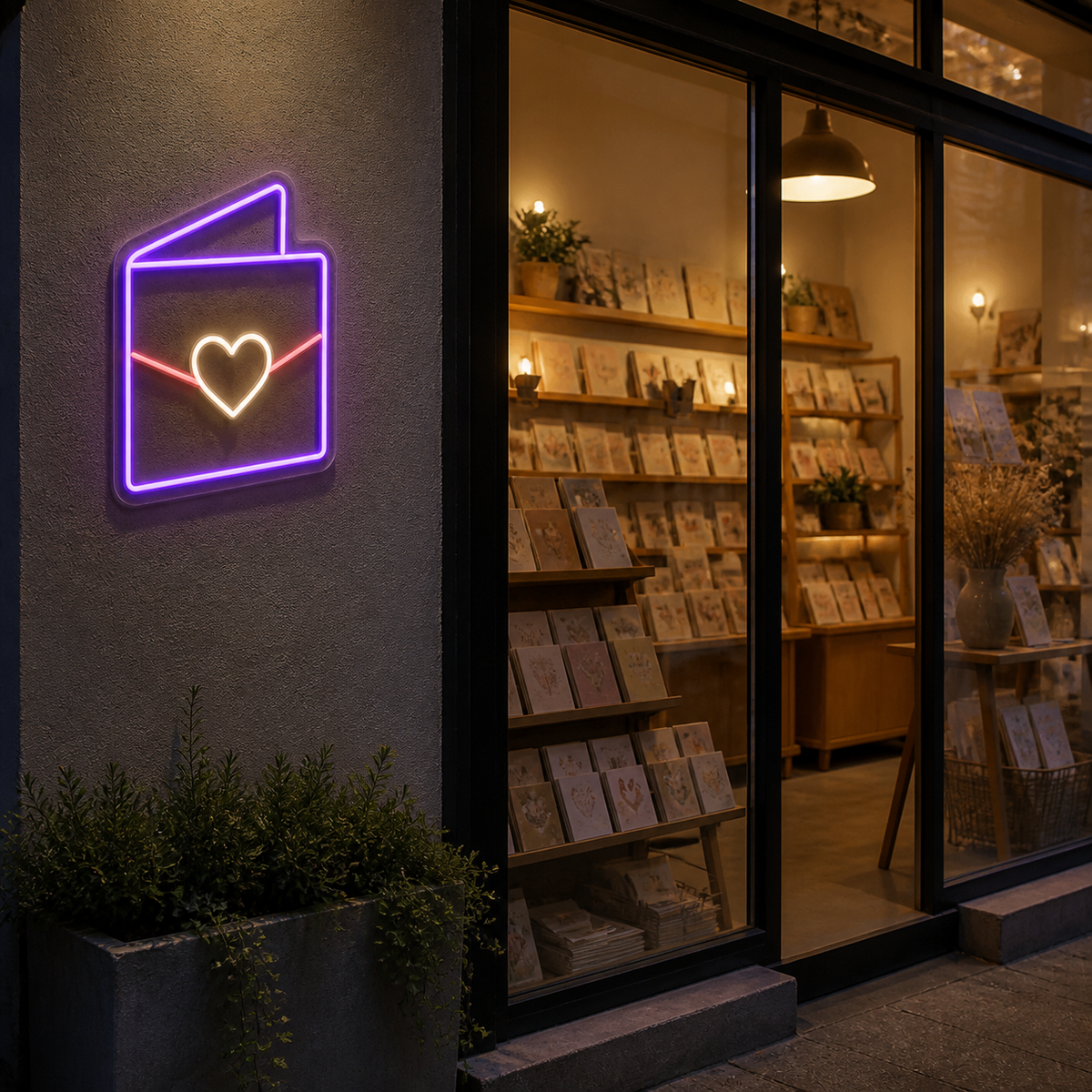 Heart Greeting Card LED Neon Sign for Greeting Card Shops - interior setting