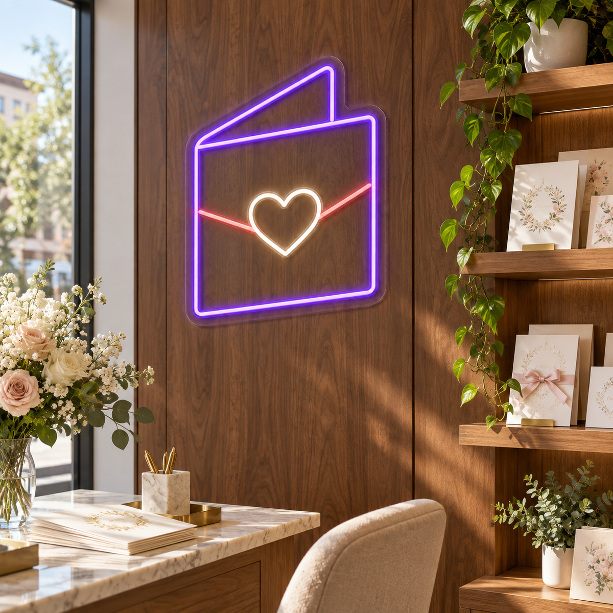 Heart Greeting Card LED Neon Sign for Greeting Card Shops - interior setting