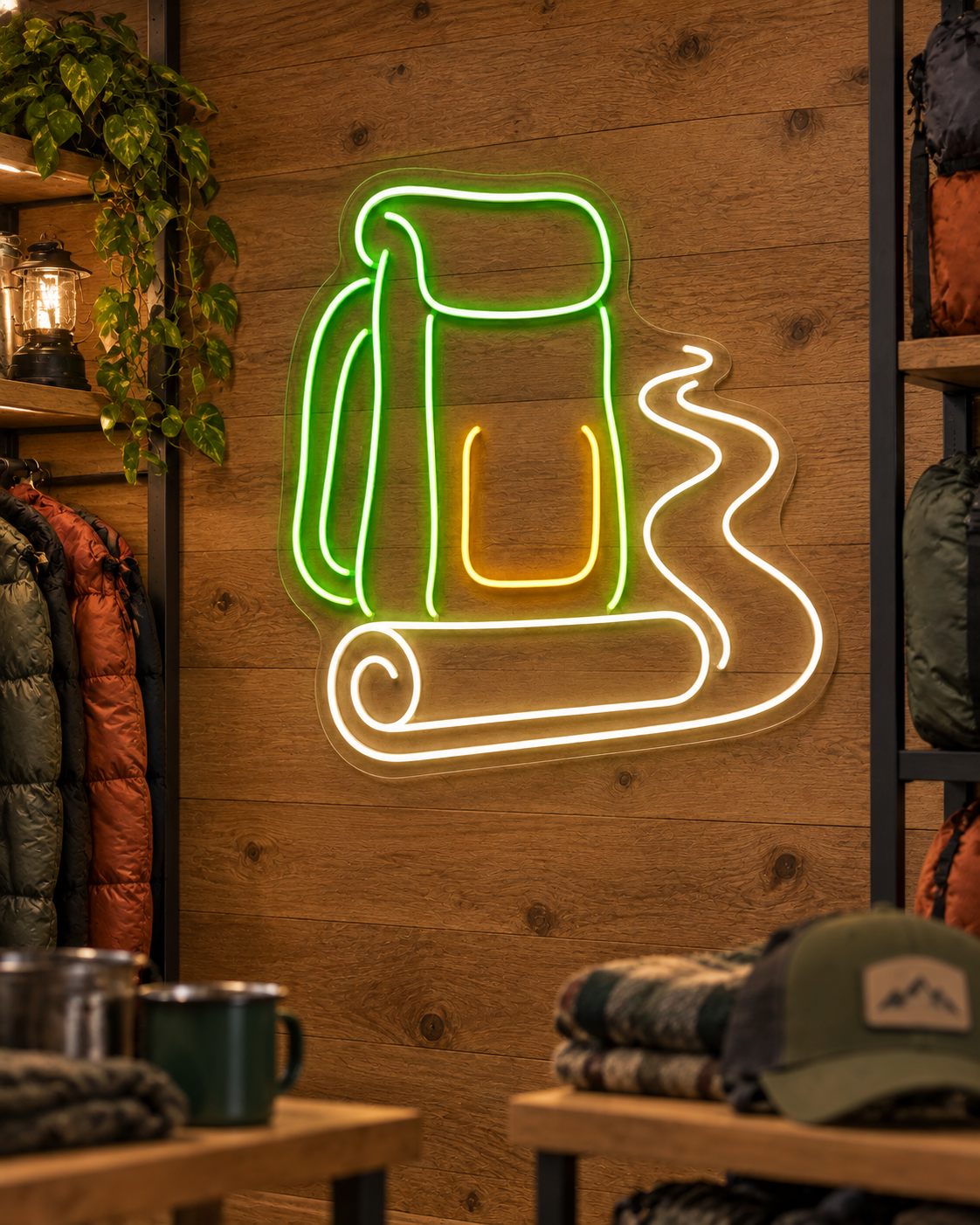 Hiking Backpack and Trail LED Neon Sign for Trail Lovers - interior setting