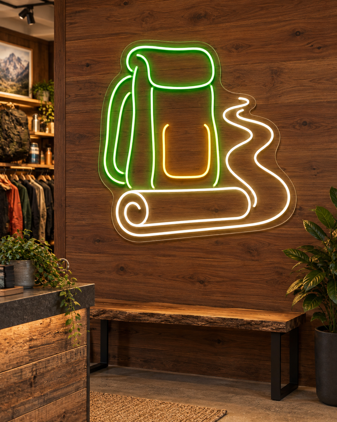 Hiking Backpack and Trail LED Neon Sign for Trail Lovers - interior setting