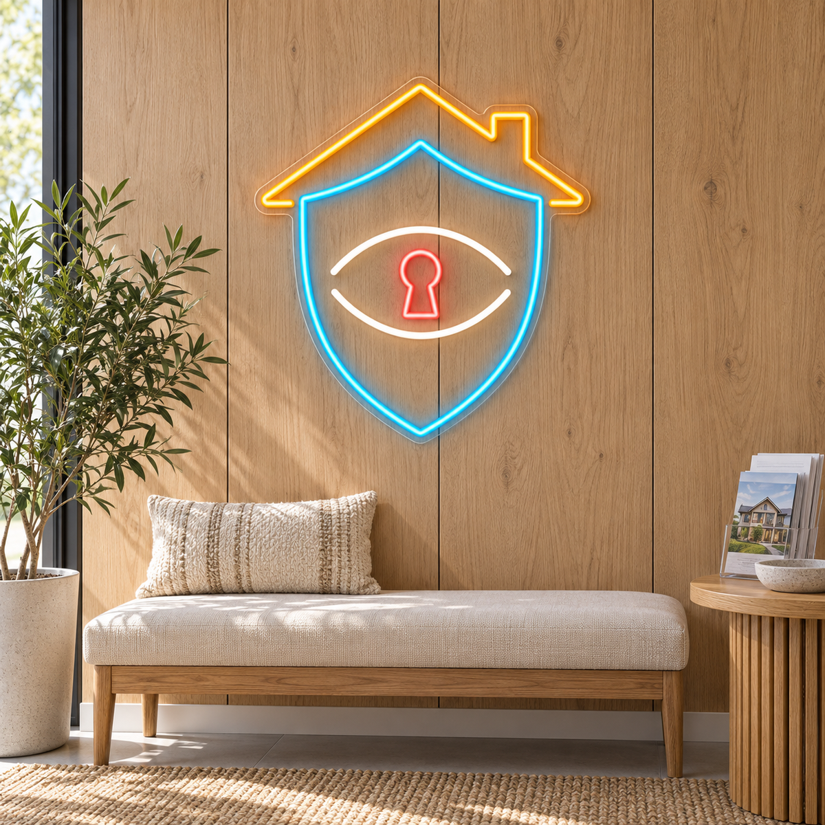 Shield & Keyhole LED Neon Sign for Home Security Shops - interior setting