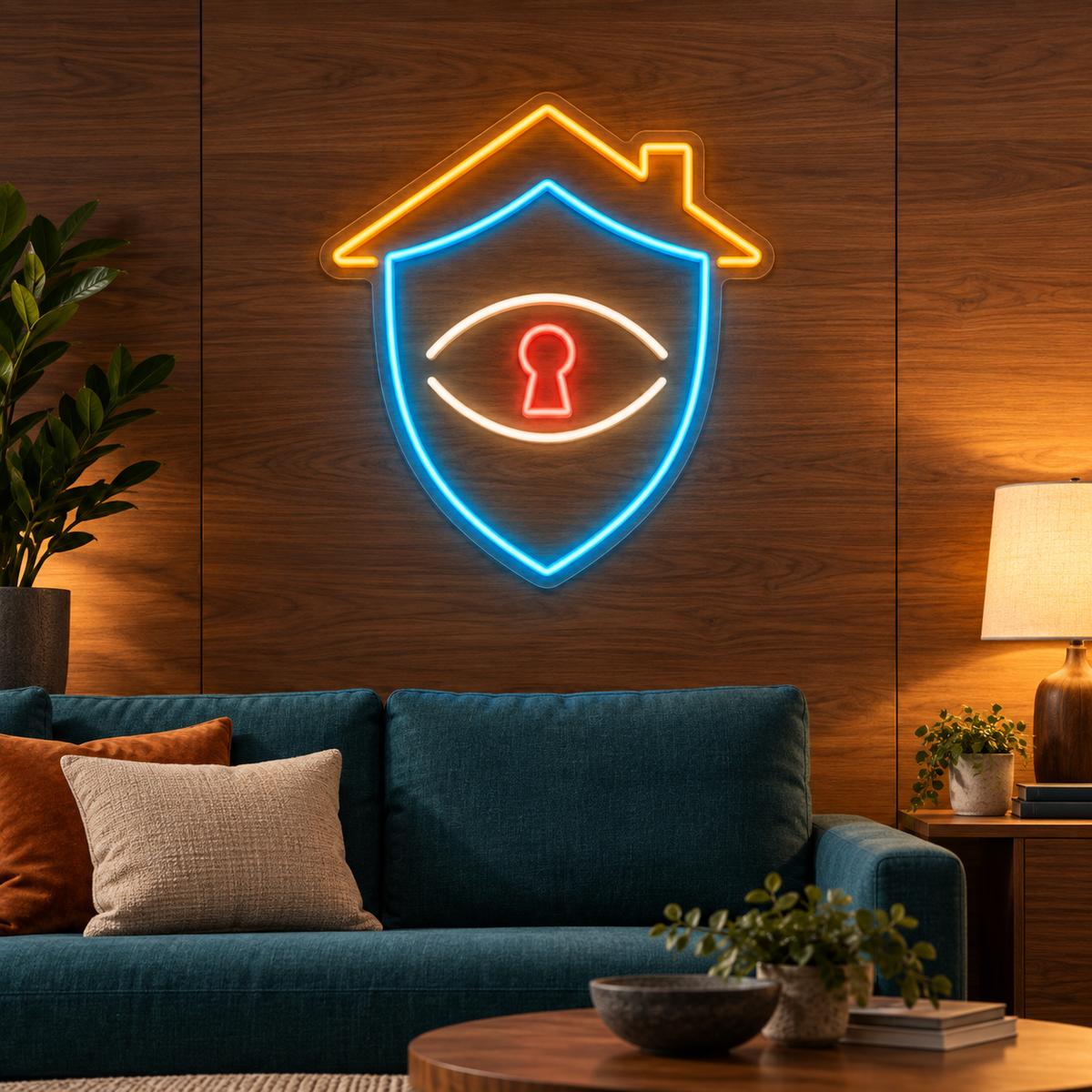 Shield & Keyhole LED Neon Sign for Home Security Shops - interior setting