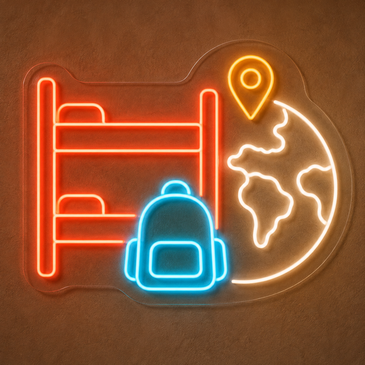 Hostel Bunk Beds & Backpack LED Neon Sign for Hostels - design reference
