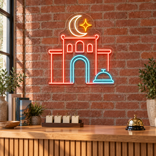 Hotel Facade & Moon LED Neon Sign for Hotels - interior setting