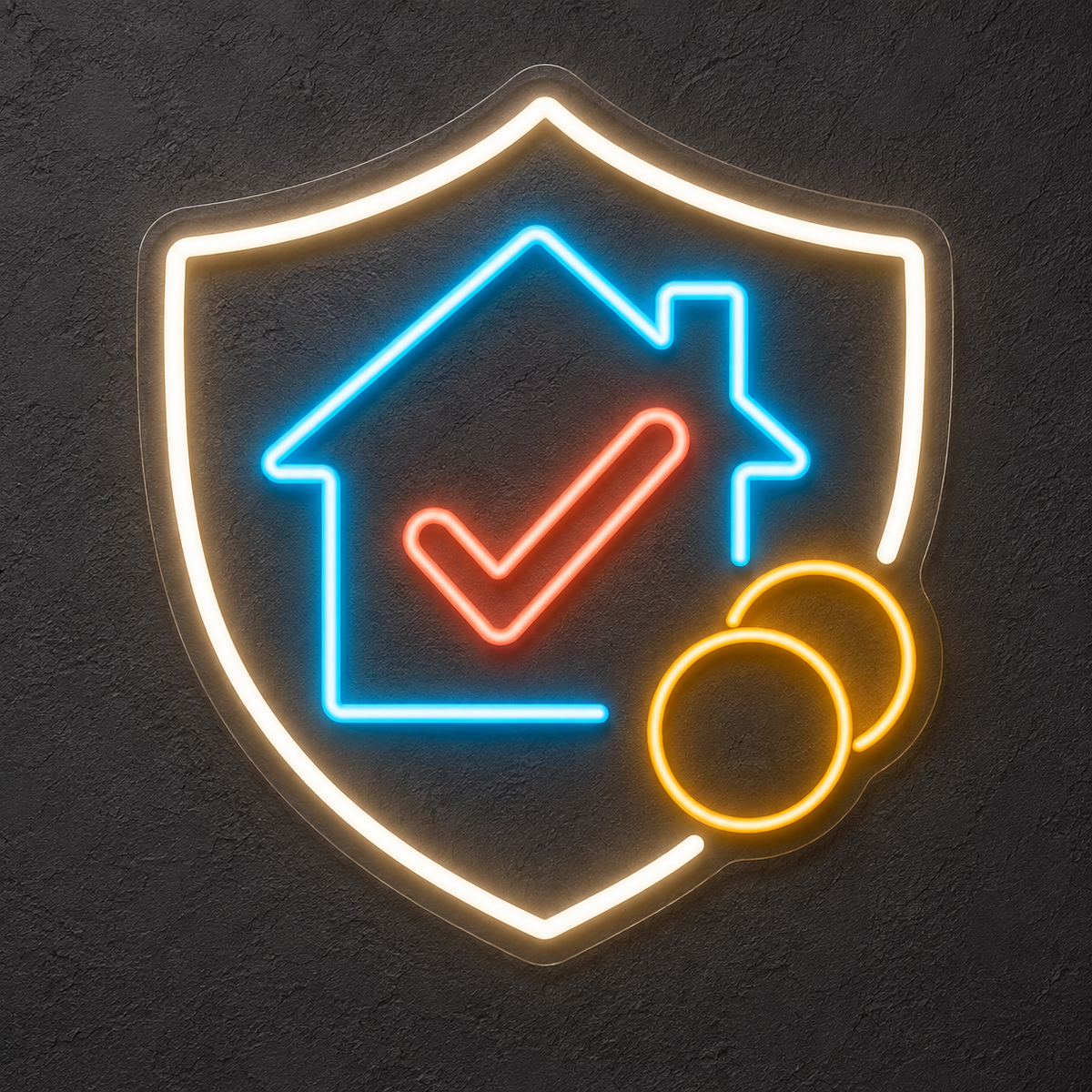 House Checkmark & Shield LED Neon Sign for Mortgage Brokers - design reference