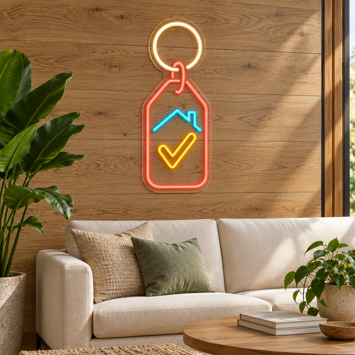 House Key Tag & Checkmark LED Neon Sign for Realtor Offices - interior setting