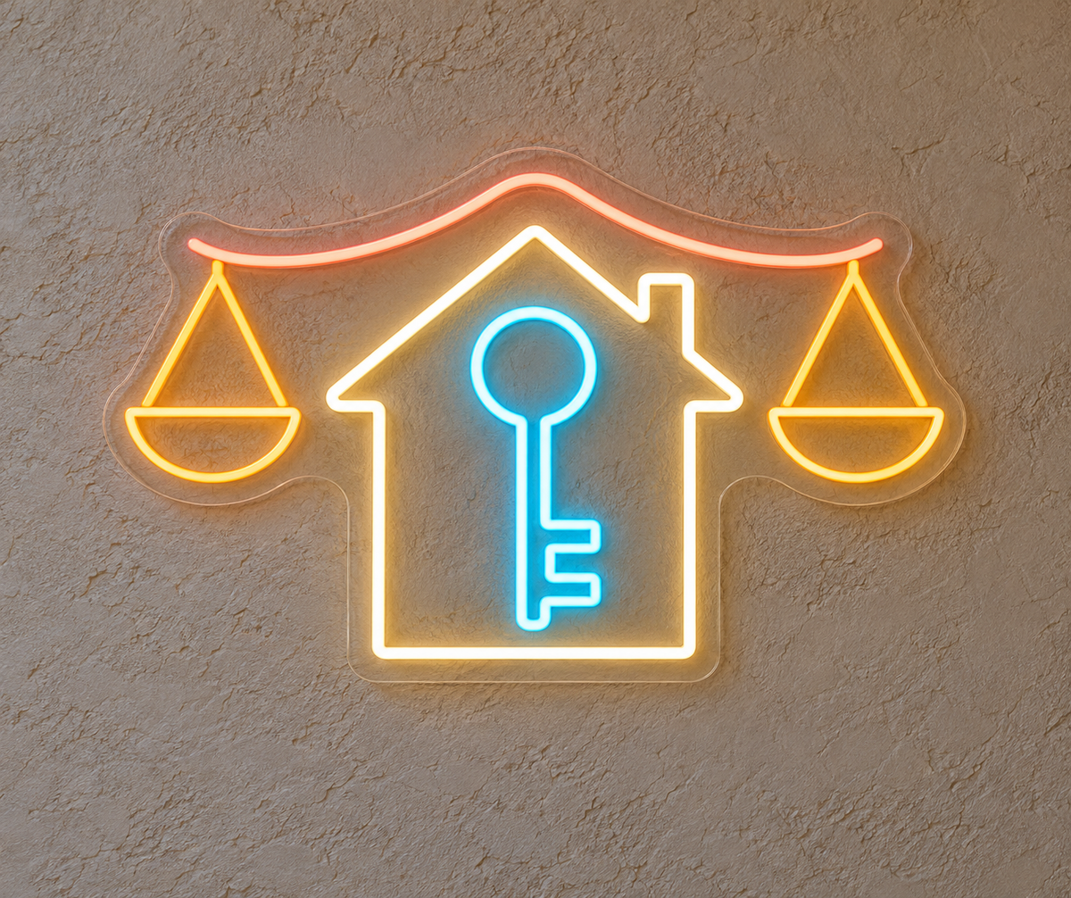 House Key & Balance Scales LED Neon Sign for Escrow Offices - design reference