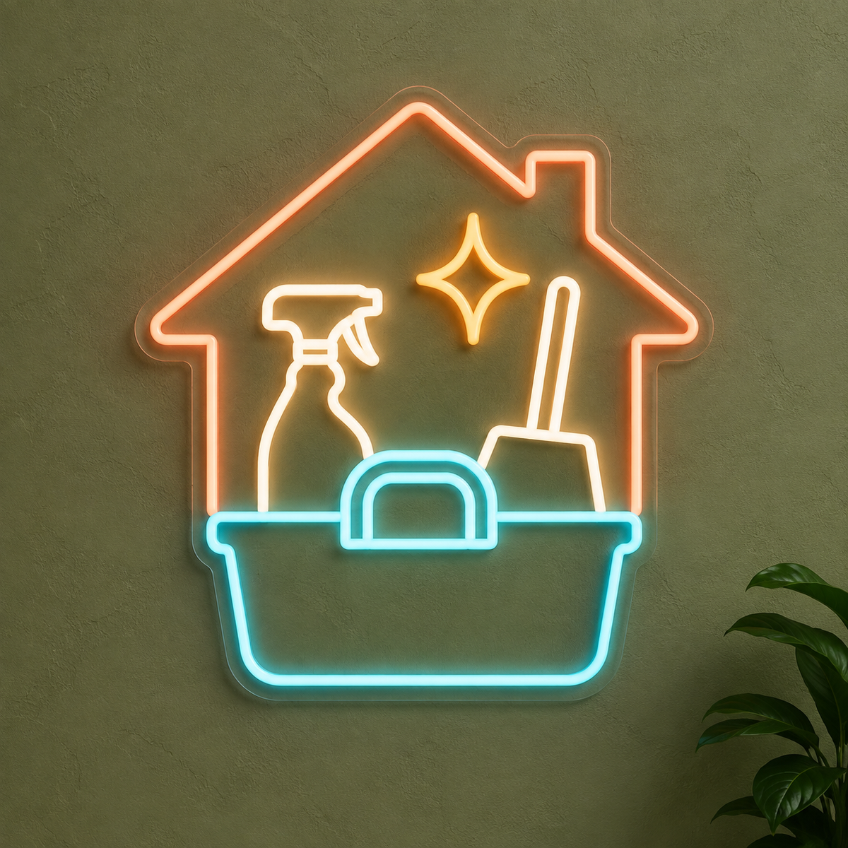 House & Cleaning Caddy LED Neon Sign for Cleaning Offices - design reference