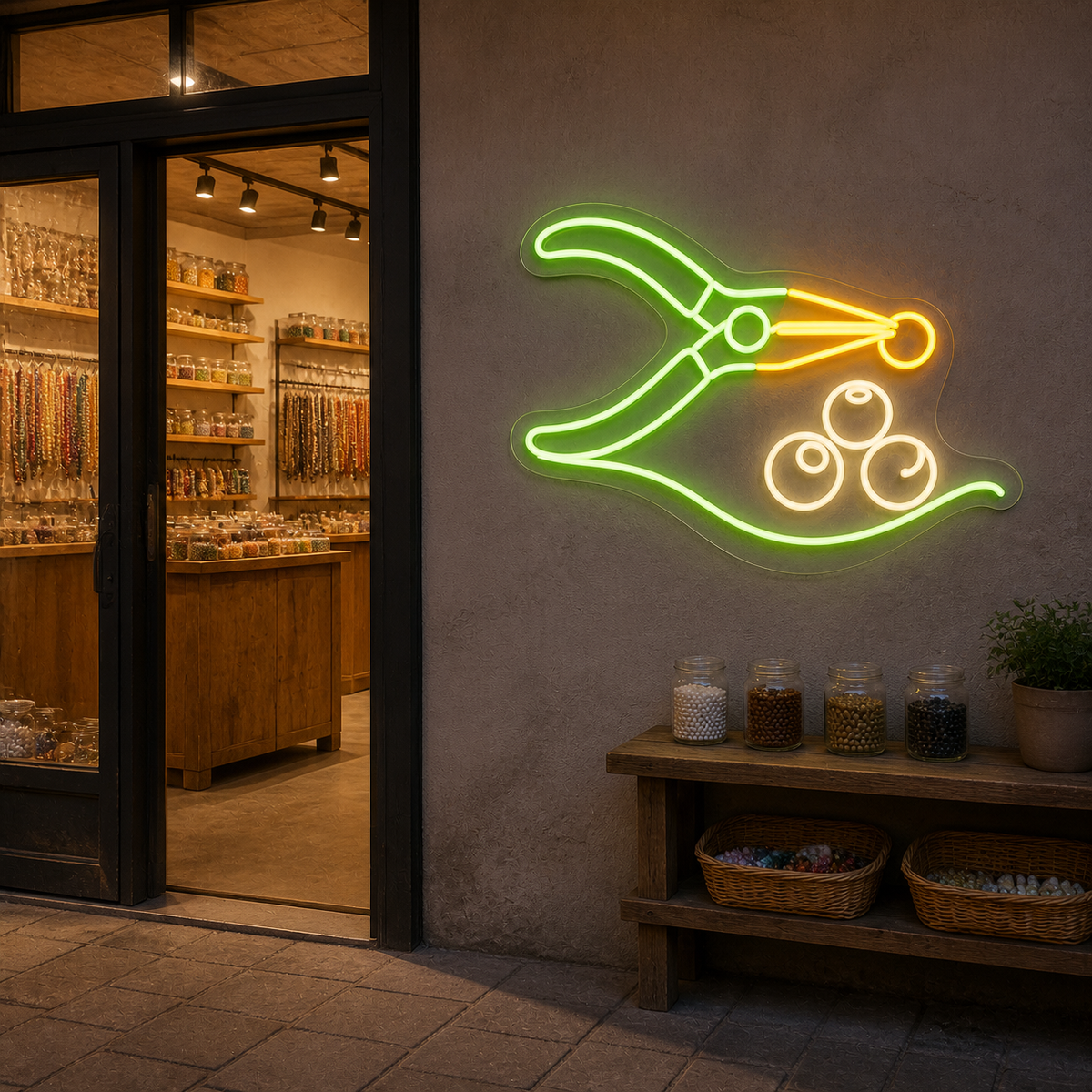 Jewelry Pliers and Beads LED Neon Sign for Jewelry Craft Spaces - interior setting