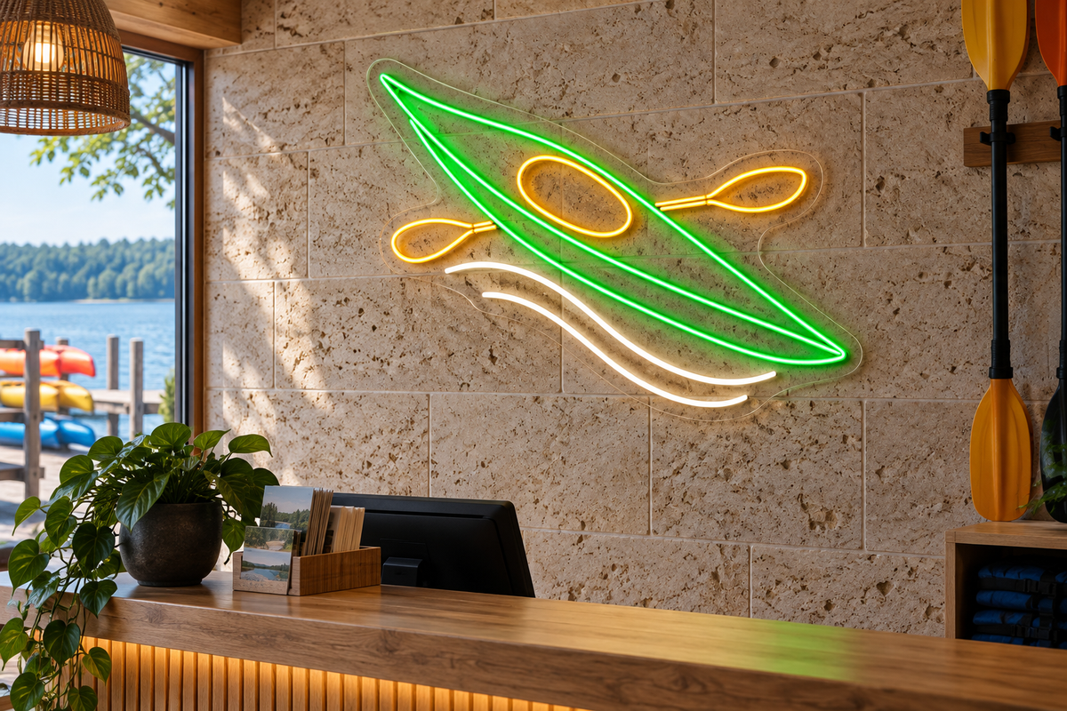 Kayak and Paddle LED Neon Sign for Paddling Spaces - interior setting