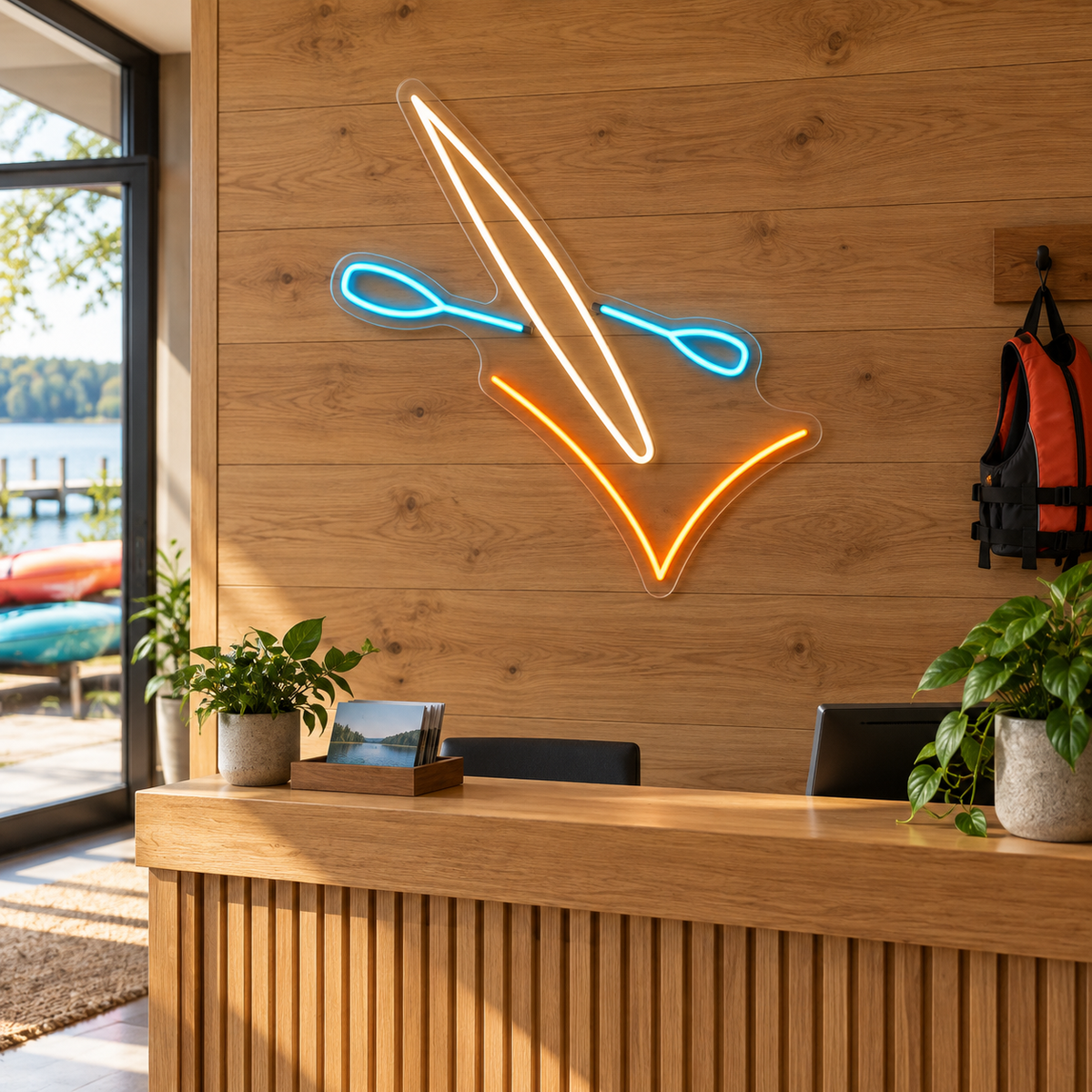 Kayak & Paddle LED Neon Sign for Boat Clubs - interior setting