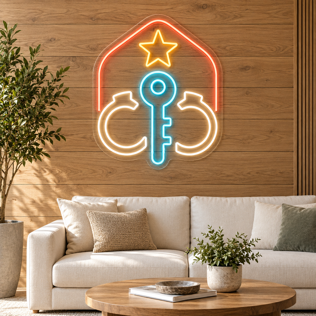 Key & Open Cuffs LED Neon Sign for Bail Bond Offices - interior setting
