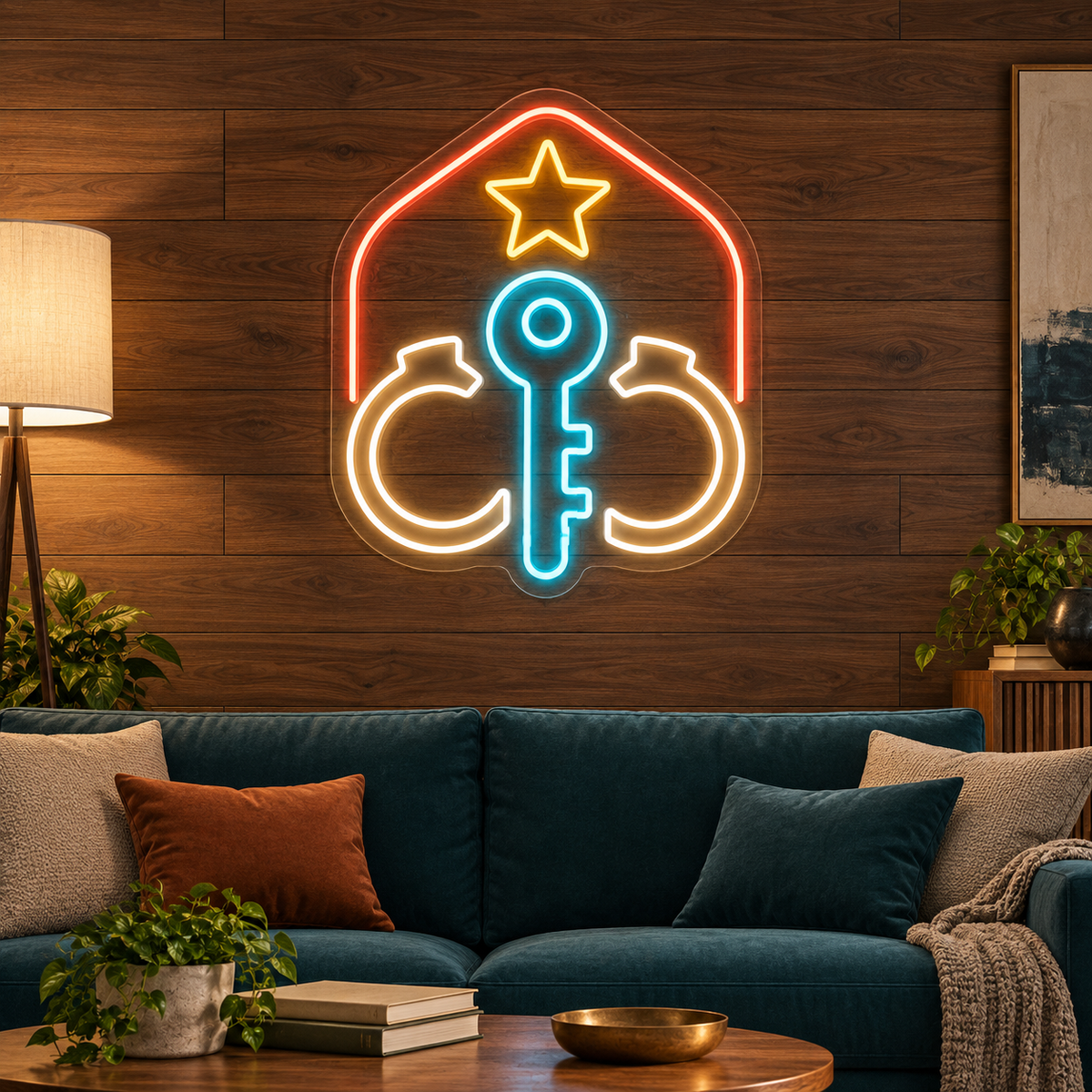 Key & Open Cuffs LED Neon Sign for Bail Bond Offices - interior setting