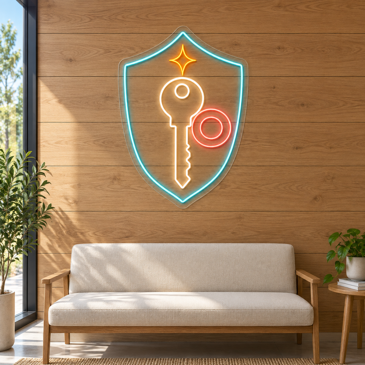 Key & Shield LED Neon Sign for Key Cutting Shops - interior setting