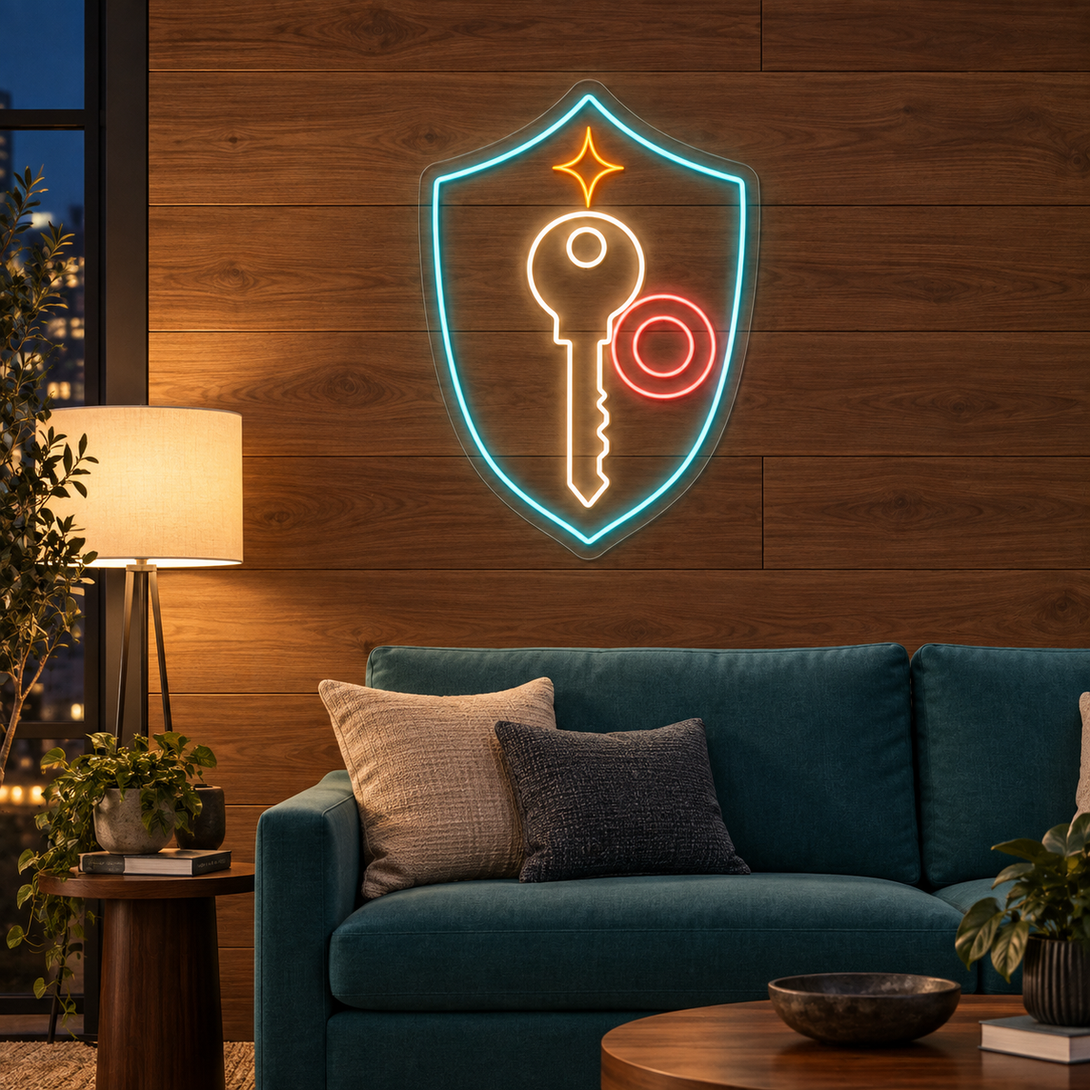 Key & Shield LED Neon Sign for Key Cutting Shops - interior setting