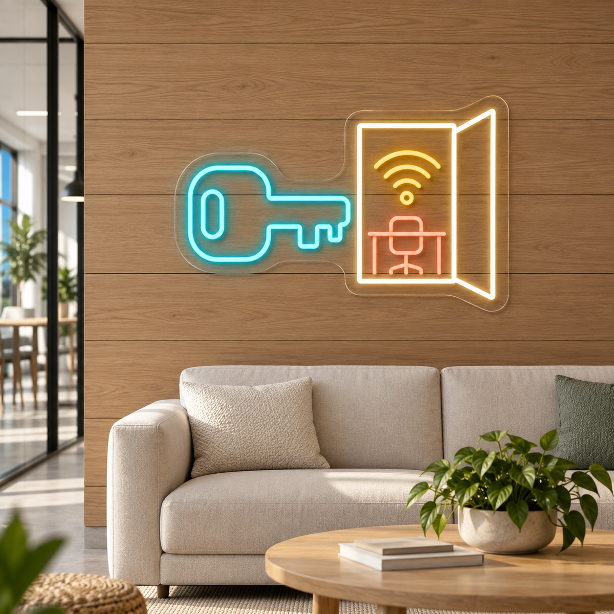 Key to a Connected Workspace LED Neon Sign for Coworking Spaces - interior setting
