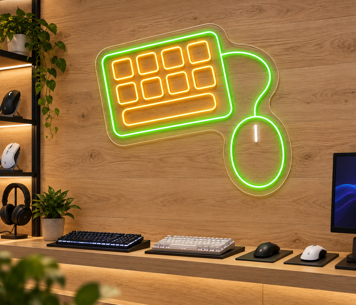 Keyboard and Mouse LED Neon Sign for Computer Workspaces - interior setting