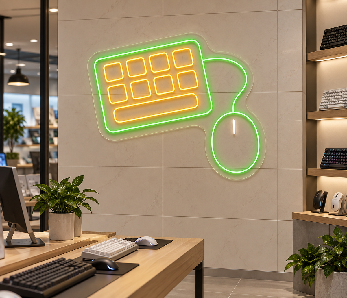 Keyboard and Mouse LED Neon Sign for Computer Workspaces - interior setting