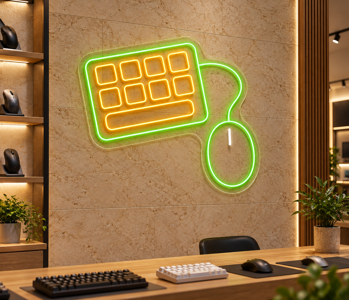 Keyboard and Mouse LED Neon Sign for Computer Workspaces - interior setting