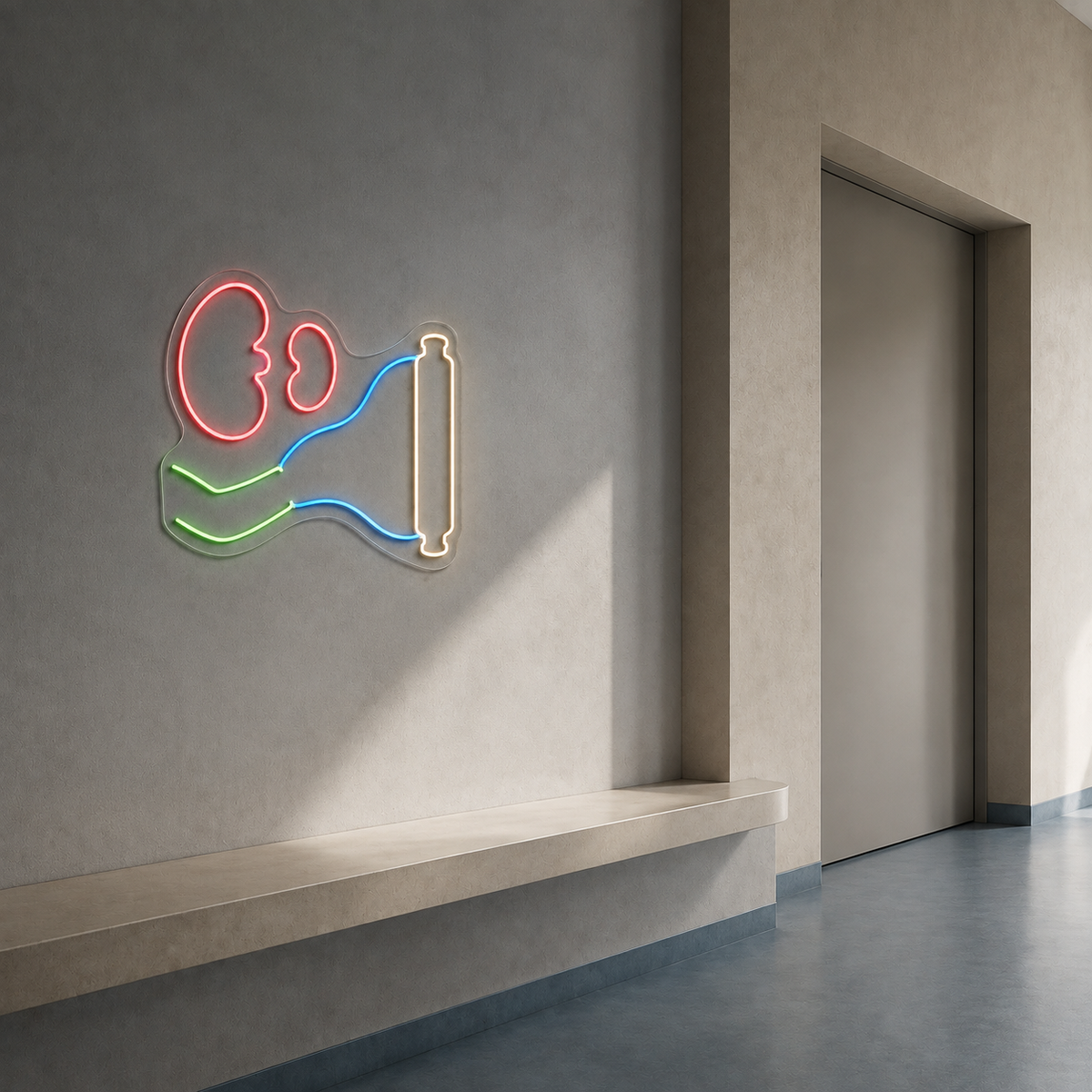 Kidneys & Filter LED Neon Sign for Dialysis Centers - interior setting