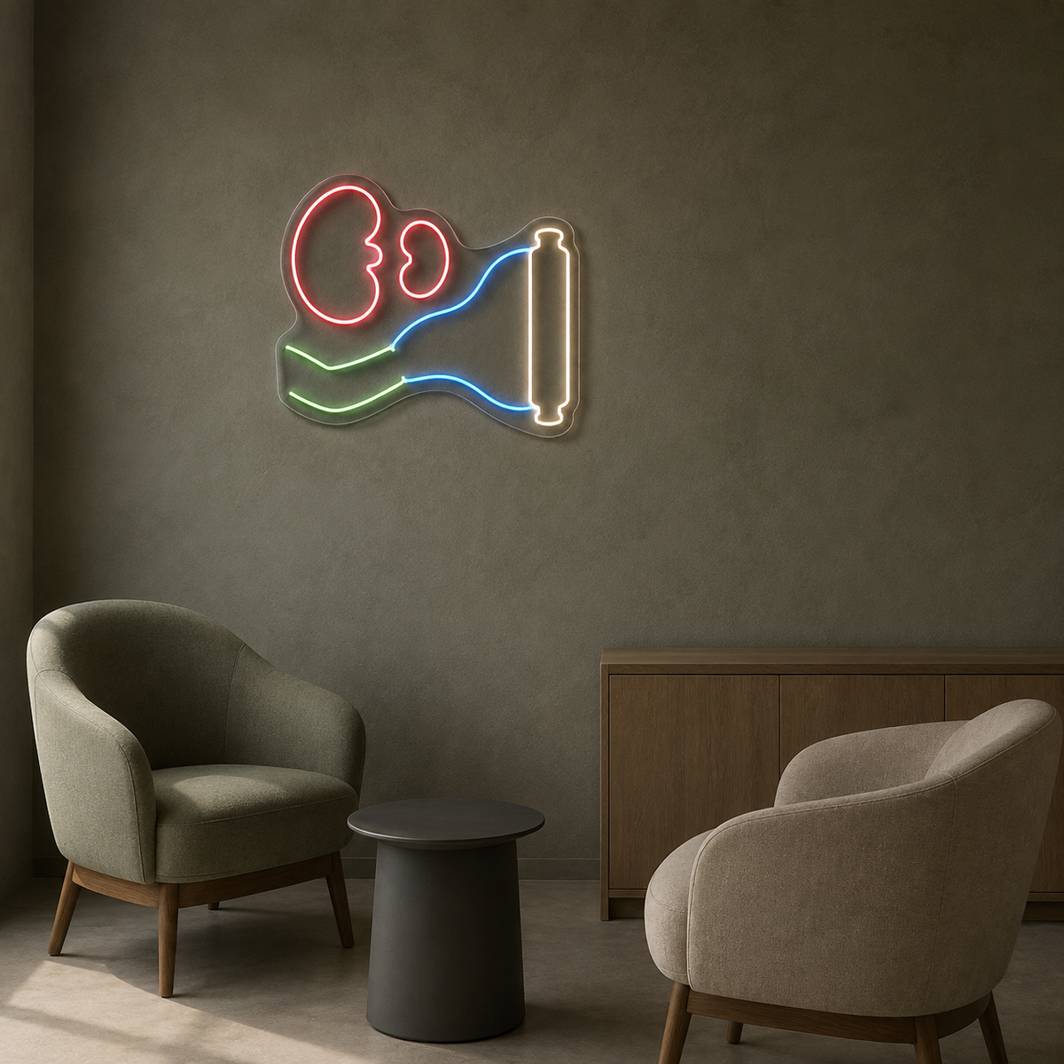 Kidneys & Filter LED Neon Sign for Dialysis Centers - interior setting