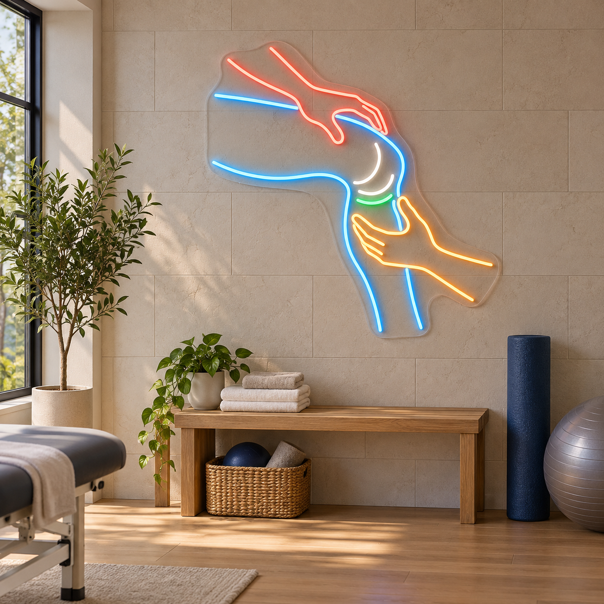 Knee & Supporting Hands LED Neon Sign for Sports Medicine Clinics - interior setting